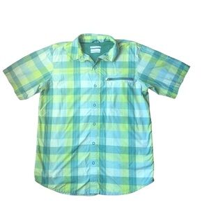 Columbia Plaid Snap Front Shirt M Omni-Shade Sun Protection Vented Short Sleeve